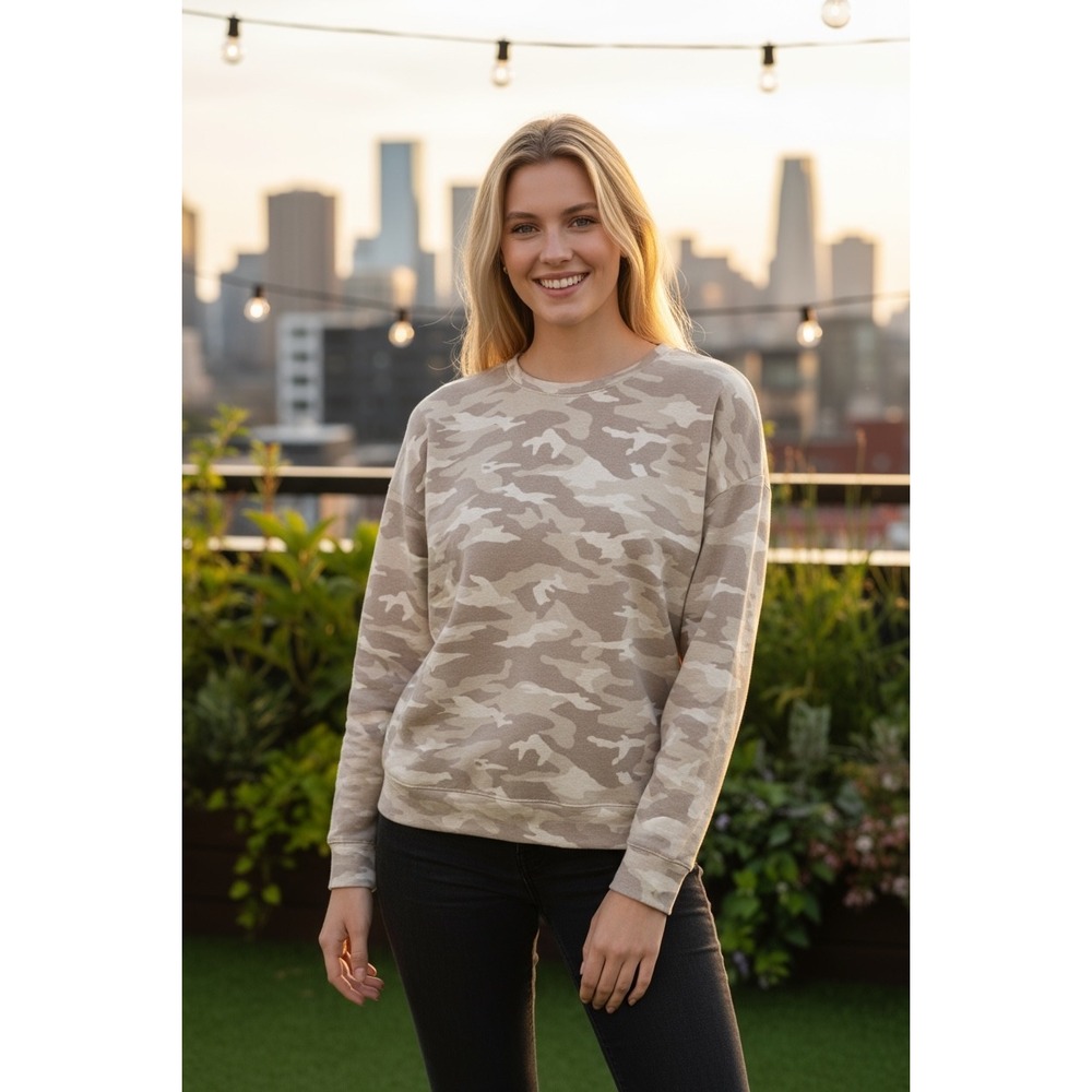 ATHLETA Women's Luxe Oatmeal Camoflauge STUDIO TO STREET Sweatshirts Size Small